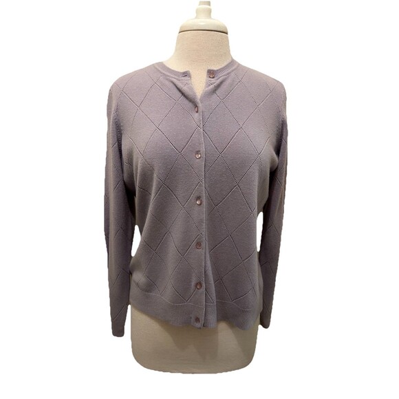 Vintage Lavender Casual Corner Long Sleeve Diamond Cutout Cardigan Sweater L - Picture 1 of 5